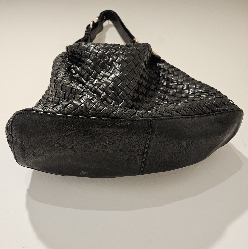 Cole Haan Black Leather Woven Hobo Bag - Picture 2 of 5